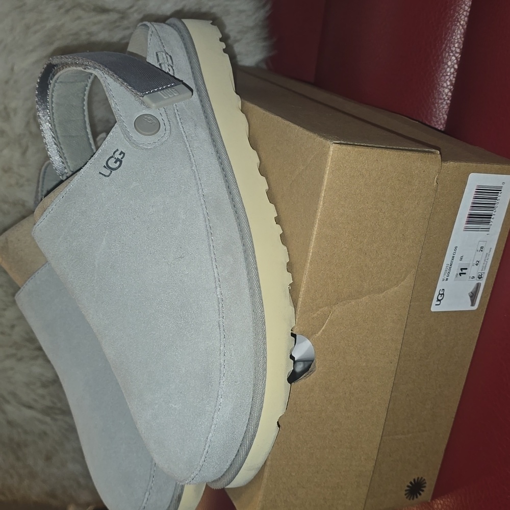 UGG Goldenstar Gray Suede Clogs, Sz 11